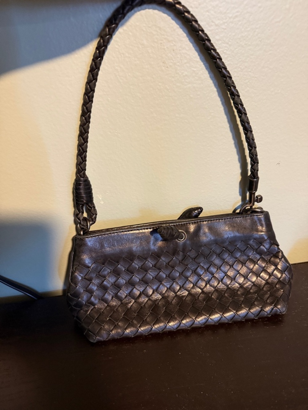 Bottega Veneta Vintage Intrecciato Frame Bag Black Nappa Leather Mini Pochette